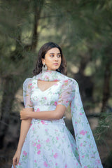 White floral organza lehenga