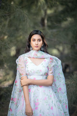 White floral organza lehenga