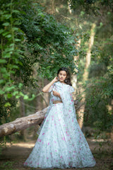 White floral organza lehenga
