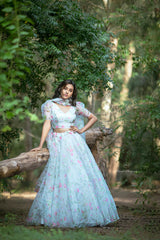 White floral organza lehenga