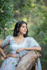 White floral organza lehenga