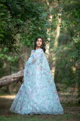 White floral organza lehenga