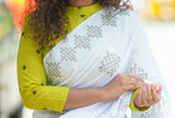 White mul cotton kolam block printed saree