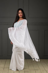 White mul cotton plain saree