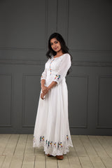 White warli Embroidery santoon anarkali