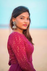 Wine colour net anarkali