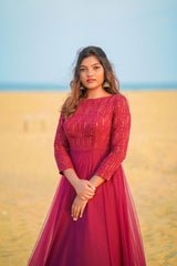 Wine colour net anarkali