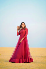 Wine colour net anarkali