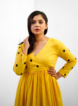 Yellow Embroidery Mul cotton dress