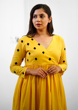 Yellow Embroidery Mul cotton dress