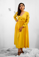 Yellow Embroidery Mul cotton dress