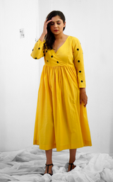 Yellow Embroidery Mul cotton dress