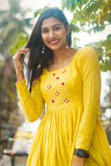 Yellow Embroidery Mul cotton dress (Top)