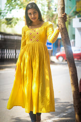 Yellow Embroidery Mul cotton dress (Top)