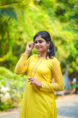 Yellow Embroidery Organza Salwar