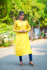Yellow Embroidery Organza Salwar