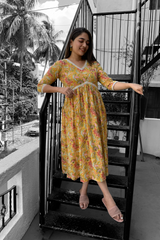 Yellow Floral Cotton maxi Dress