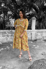 Yellow Floral Cotton maxi Dress