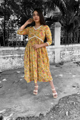 Yellow Floral Cotton maxi Dress