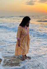 Yellow Floral Cotton maxi Dress