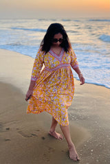 Yellow Floral Cotton maxi Dress