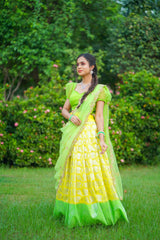 Yellow Green Silk lehenga
