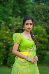 Yellow Green Silk lehenga