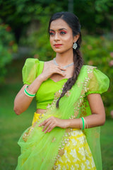 Yellow Green Silk lehenga