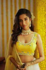 Yellow & White Embroidery lehenga