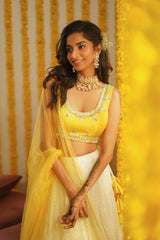 Yellow & White Embroidery lehenga