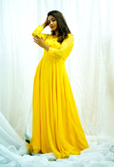 Yellow georgette hand embroidered Anarkali