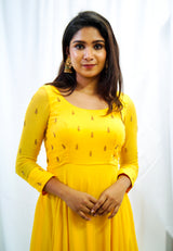 Yellow georgette hand embroidered Anarkali