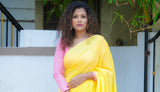 Yellow mul cotton plain saree