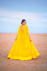 Yellow net anarkali