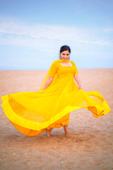 Yellow net anarkali