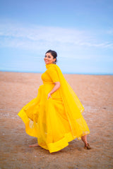 Yellow net anarkali