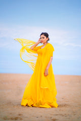 Yellow net anarkali