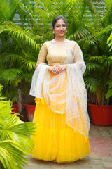Yellow pearl net lehenga