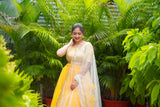 Yellow pearl net lehenga