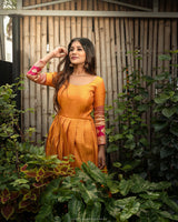 Yellow silk anarkali