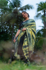 Yellow Black mul cotton tie & dye saree
