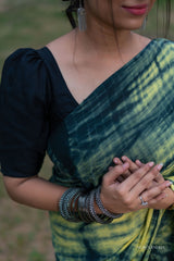 Yellow Black mul cotton tie & dye saree