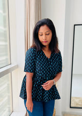 Black Block Print cotton short top