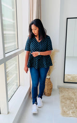 Black Block Print cotton short top