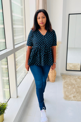 Black Block Print cotton short top