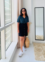 Black Block Print cotton short top