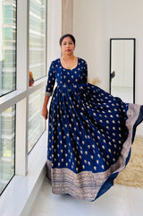 Blue Chinnon Anarkali
