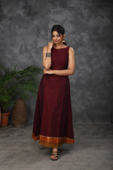 Maroon sleeveless chettinad cotton dress (Top)