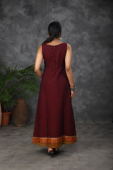 Maroon sleeveless chettinad cotton dress (Top)
