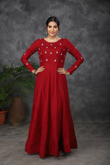 Maroon Embroidered anarkali